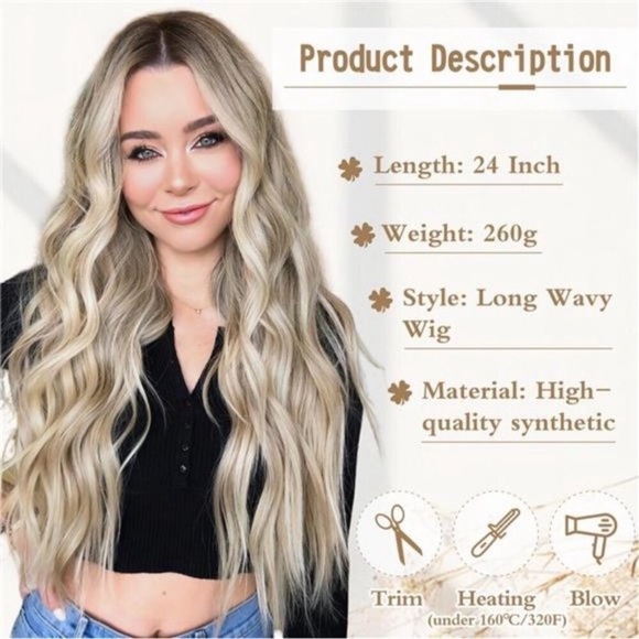 Ombre Blonde Wig Long Wavy Wig For Women Middle Part Wavy Wigs Synthetic - Picture 2 of 8